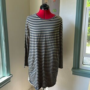 Toad&Co Blue and Mustard Yellow Stripe Organic Cotton Long Sleeve Dress